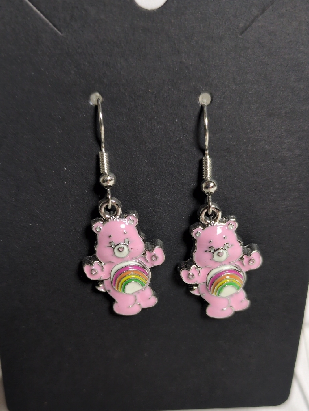 Pink Rainbow Bear Drop Earrings